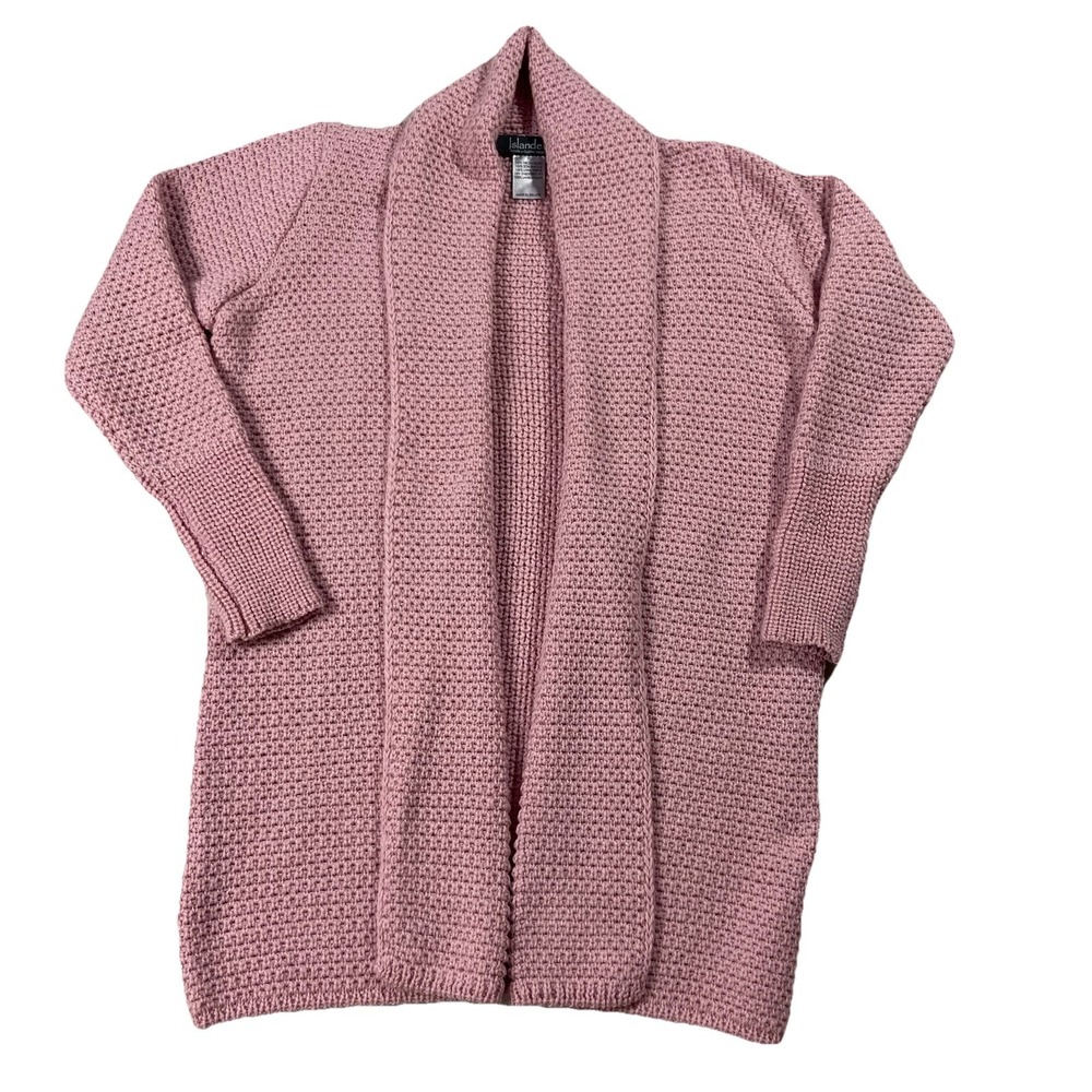 Islander 100% Irish Wool Open Front Cardigan Long Chunky Knit Pink Women's S